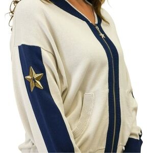 Label & Thread Women's Cream and Navy Sweater Jacket in size large